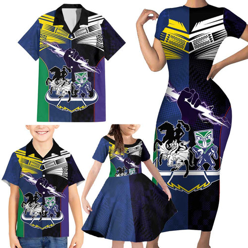 Custom Dragons-Cowboys Combine Storm-Warriors Family Matching Short Sleeve Bodycon Dress and Hawaiian Shirt Sport Style Version 01