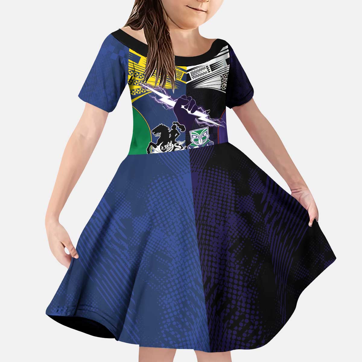 Custom Dragons-Cowboys Combine Storm-Warriors Kid Short Sleeve Dress Sport Style Version 01