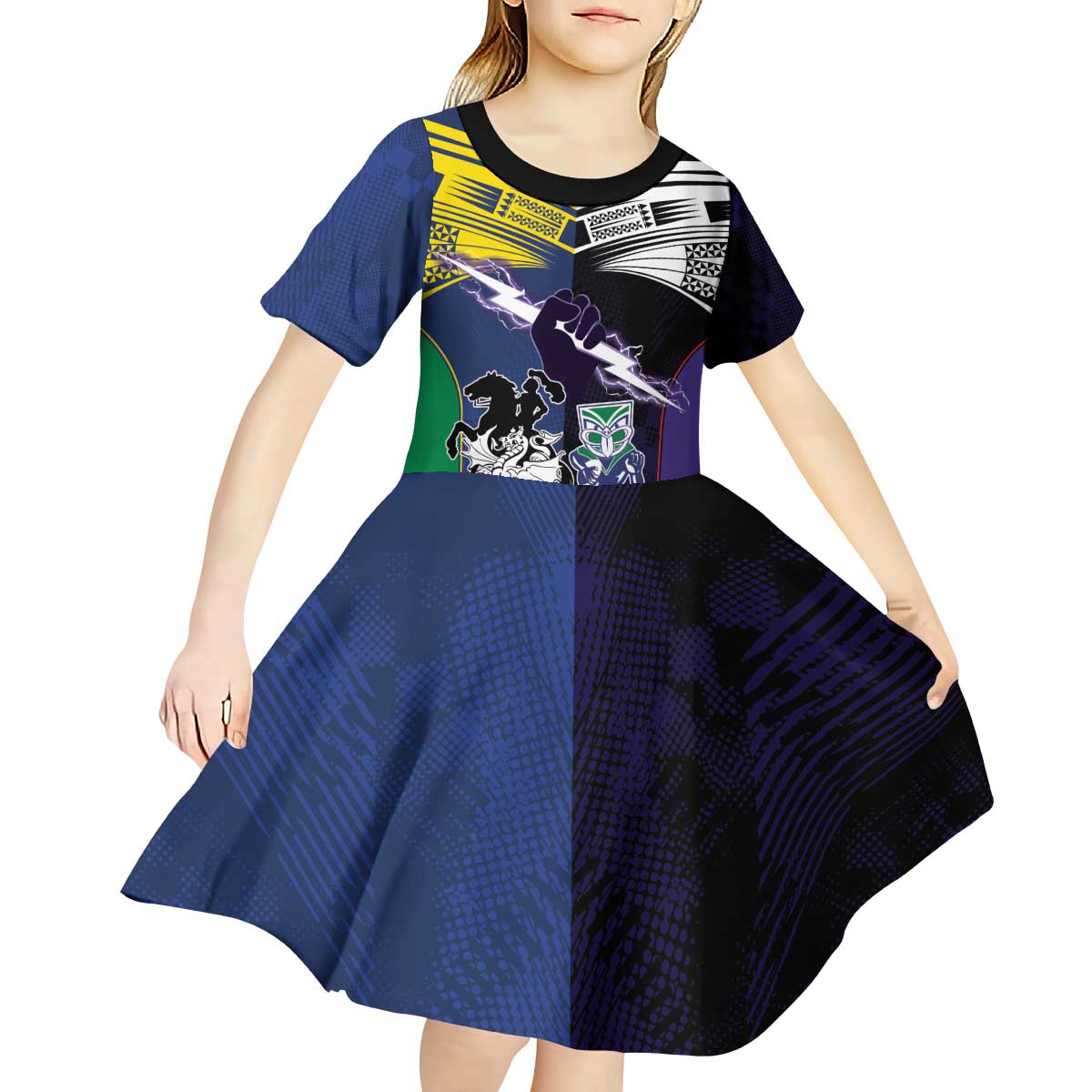 Custom Dragons-Cowboys Combine Storm-Warriors Kid Short Sleeve Dress Sport Style Version 01