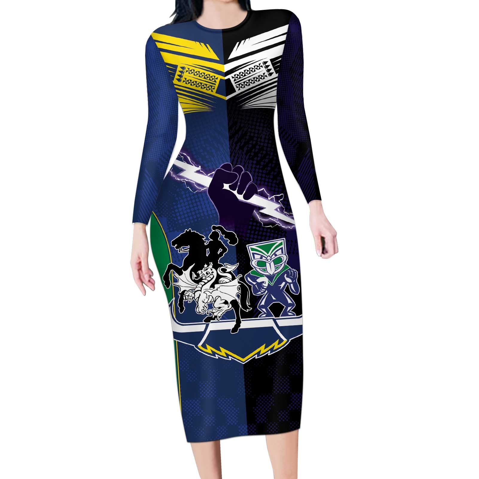 Custom Dragons-Cowboys Combine Storm-Warriors Long Sleeve Bodycon Dress Sport Style Version 01