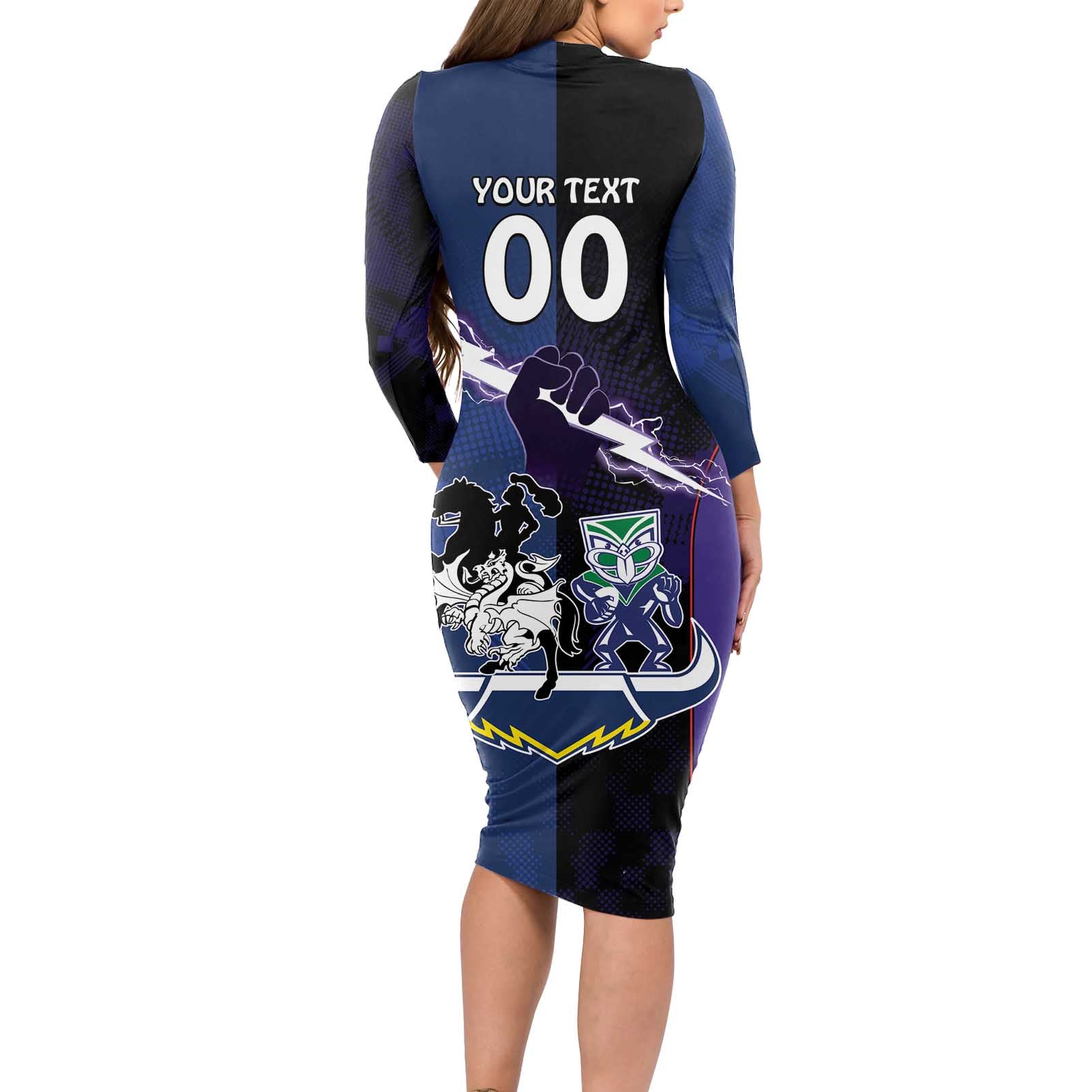 Custom Dragons-Cowboys Combine Storm-Warriors Long Sleeve Bodycon Dress Sport Style Version 01
