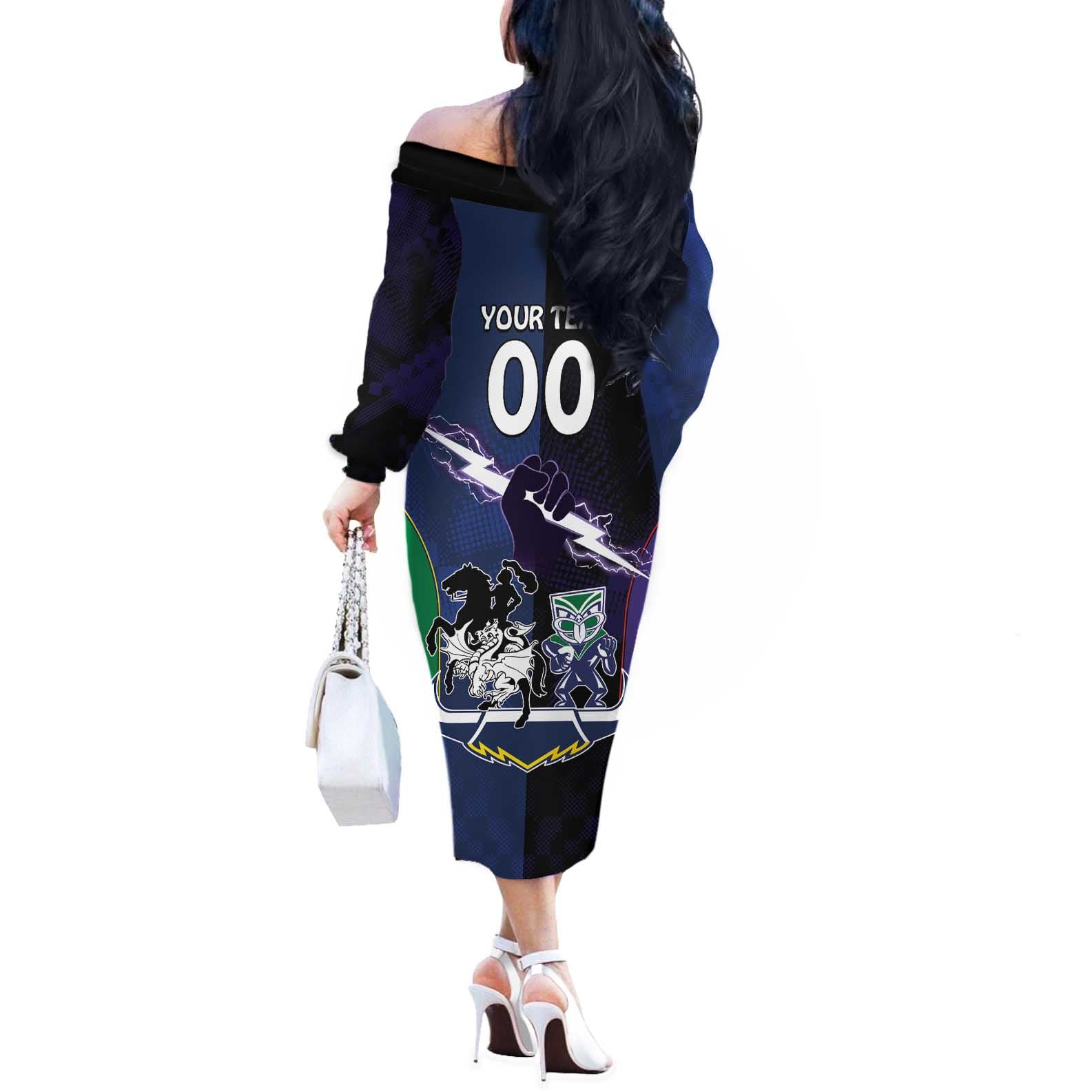 Custom Dragons-Cowboys Combine Storm-Warriors Off The Shoulder Long Sleeve Dress Sport Style Version 01