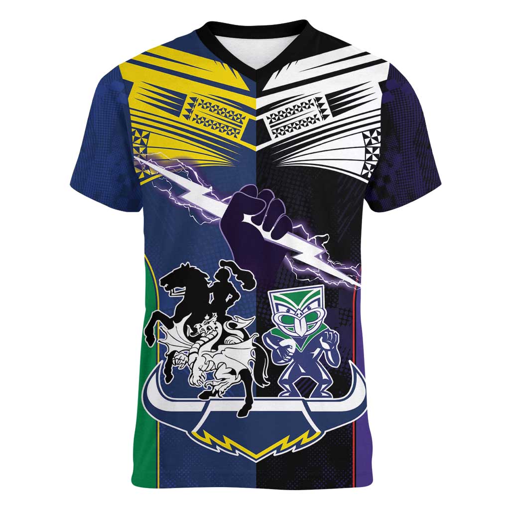 Custom Dragons-Cowboys Combine Storm-Warriors Women V-Neck T-Shirt Sport Style Version 01
