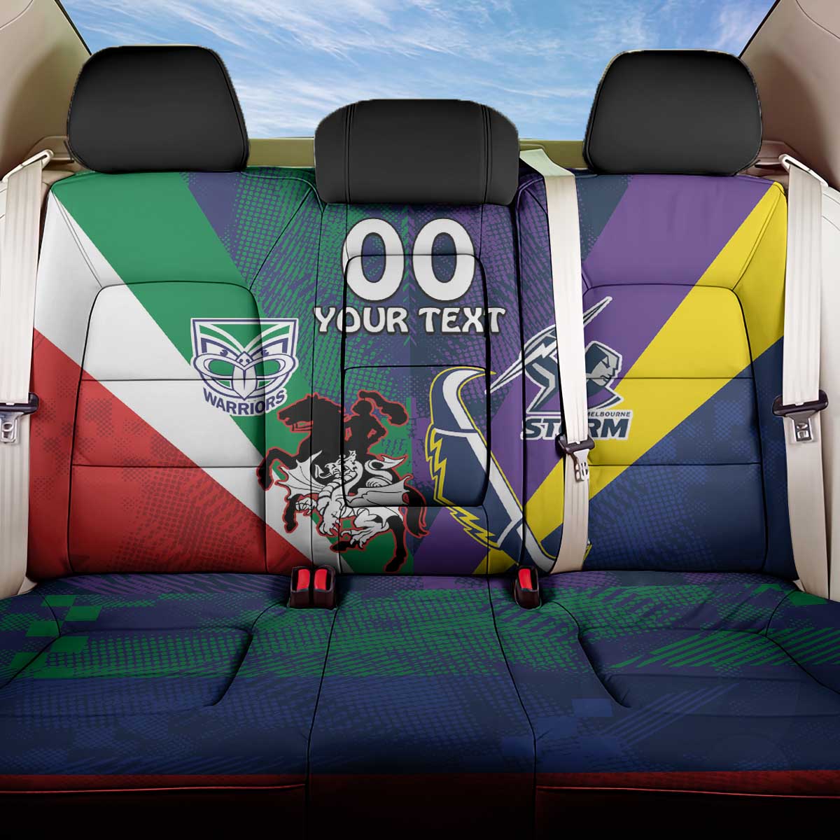 Custom Dragons-Cowboys Combine Storm-Warriors Back Car Seat Cover Sport Style Version 02