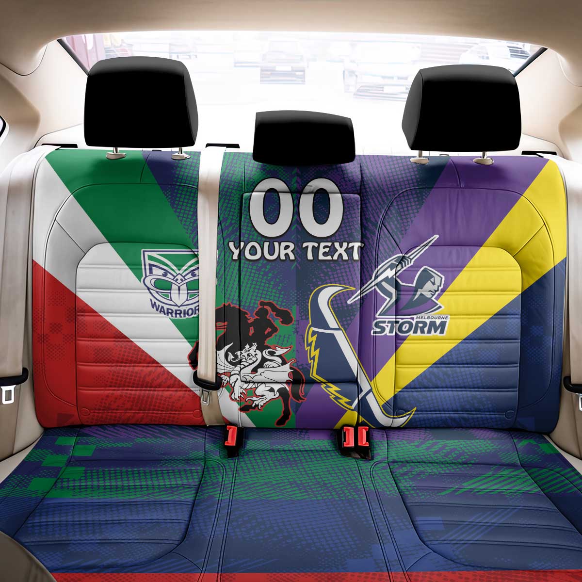 Custom Dragons-Cowboys Combine Storm-Warriors Back Car Seat Cover Sport Style Version 02