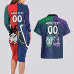 Custom Dragons-Cowboys Combine Storm-Warriors Couples Matching Long Sleeve Bodycon Dress and Hawaiian Shirt Sport Style Version 02