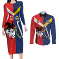 Custom Dragons-Cowboys Combine Storm-Warriors Couples Matching Long Sleeve Bodycon Dress and Long Sleeve Button Shirt Sport Style Version 02