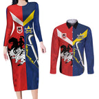 Custom Dragons-Cowboys Combine Storm-Warriors Couples Matching Long Sleeve Bodycon Dress and Long Sleeve Button Shirt Sport Style Version 02