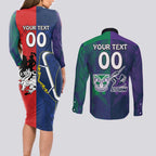 Custom Dragons-Cowboys Combine Storm-Warriors Couples Matching Long Sleeve Bodycon Dress and Long Sleeve Button Shirt Sport Style Version 02