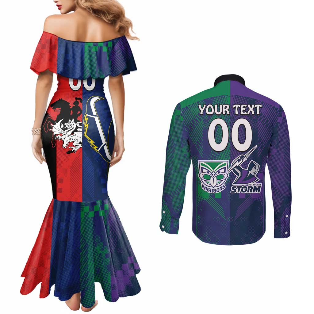 Custom Dragons-Cowboys Combine Storm-Warriors Couples Matching Mermaid Dress and Long Sleeve Button Shirt Sport Style Version 02