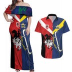 Custom Dragons-Cowboys Combine Storm-Warriors Couples Matching Off Shoulder Maxi Dress and Hawaiian Shirt Sport Style Version 02