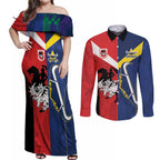 Custom Dragons-Cowboys Combine Storm-Warriors Couples Matching Off Shoulder Maxi Dress and Long Sleeve Button Shirt Sport Style Version 02