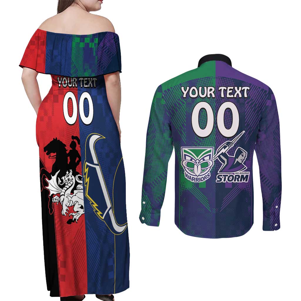 Custom Dragons-Cowboys Combine Storm-Warriors Couples Matching Off Shoulder Maxi Dress and Long Sleeve Button Shirt Sport Style Version 02