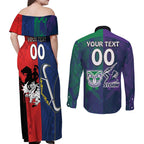Custom Dragons-Cowboys Combine Storm-Warriors Couples Matching Off Shoulder Maxi Dress and Long Sleeve Button Shirt Sport Style Version 02