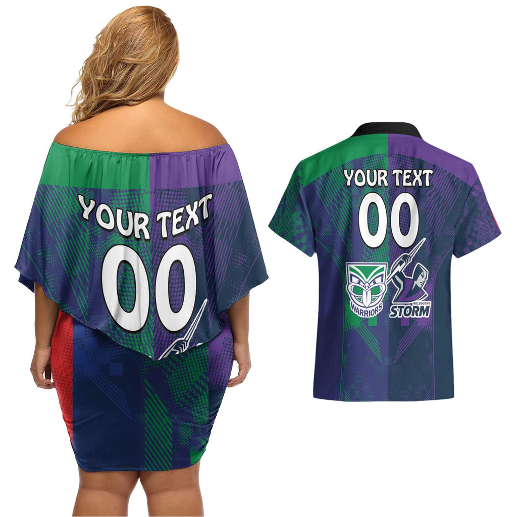 Custom Dragons-Cowboys Combine Storm-Warriors Couples Matching Off Shoulder Short Dress and Hawaiian Shirt Sport Style Version 02