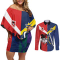 Custom Dragons-Cowboys Combine Storm-Warriors Couples Matching Off Shoulder Short Dress and Long Sleeve Button Shirt Sport Style Version 02