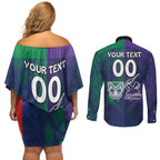 Custom Dragons-Cowboys Combine Storm-Warriors Couples Matching Off Shoulder Short Dress and Long Sleeve Button Shirt Sport Style Version 02