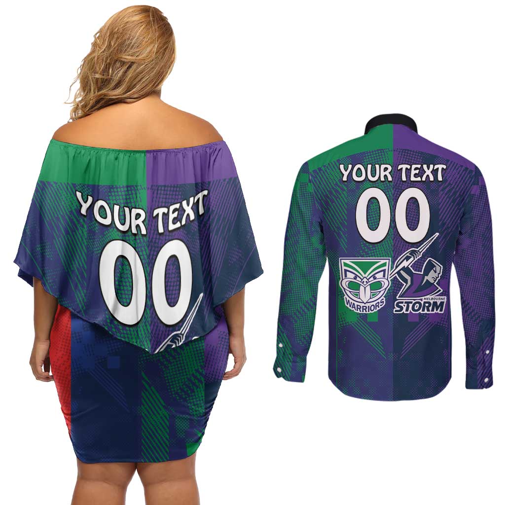 Custom Dragons-Cowboys Combine Storm-Warriors Couples Matching Off Shoulder Short Dress and Long Sleeve Button Shirt Sport Style Version 02