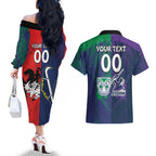 Custom Dragons-Cowboys Combine Storm-Warriors Couples Matching Off The Shoulder Long Sleeve Dress and Hawaiian Shirt Sport Style Version 02