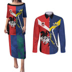 Custom Dragons-Cowboys Combine Storm-Warriors Couples Matching Puletasi and Long Sleeve Button Shirt Sport Style Version 02