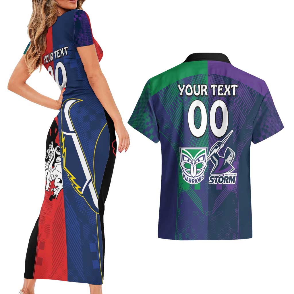 Custom Dragons-Cowboys Combine Storm-Warriors Couples Matching Short Sleeve Bodycon Dress and Hawaiian Shirt Sport Style Version 02