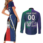 Custom Dragons-Cowboys Combine Storm-Warriors Couples Matching Short Sleeve Bodycon Dress and Long Sleeve Button Shirt Sport Style Version 02