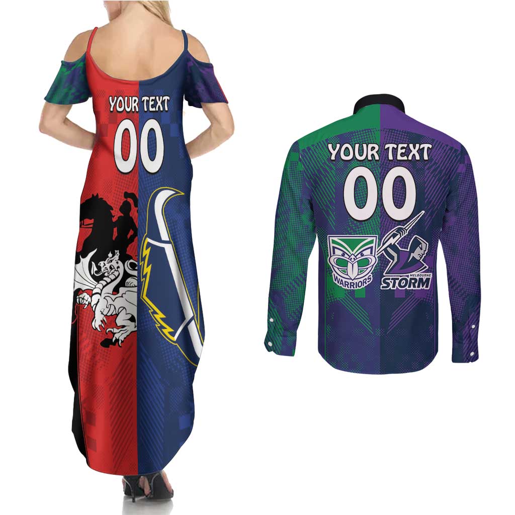 Custom Dragons-Cowboys Combine Storm-Warriors Couples Matching Summer Maxi Dress and Long Sleeve Button Shirt Sport Style Version 02
