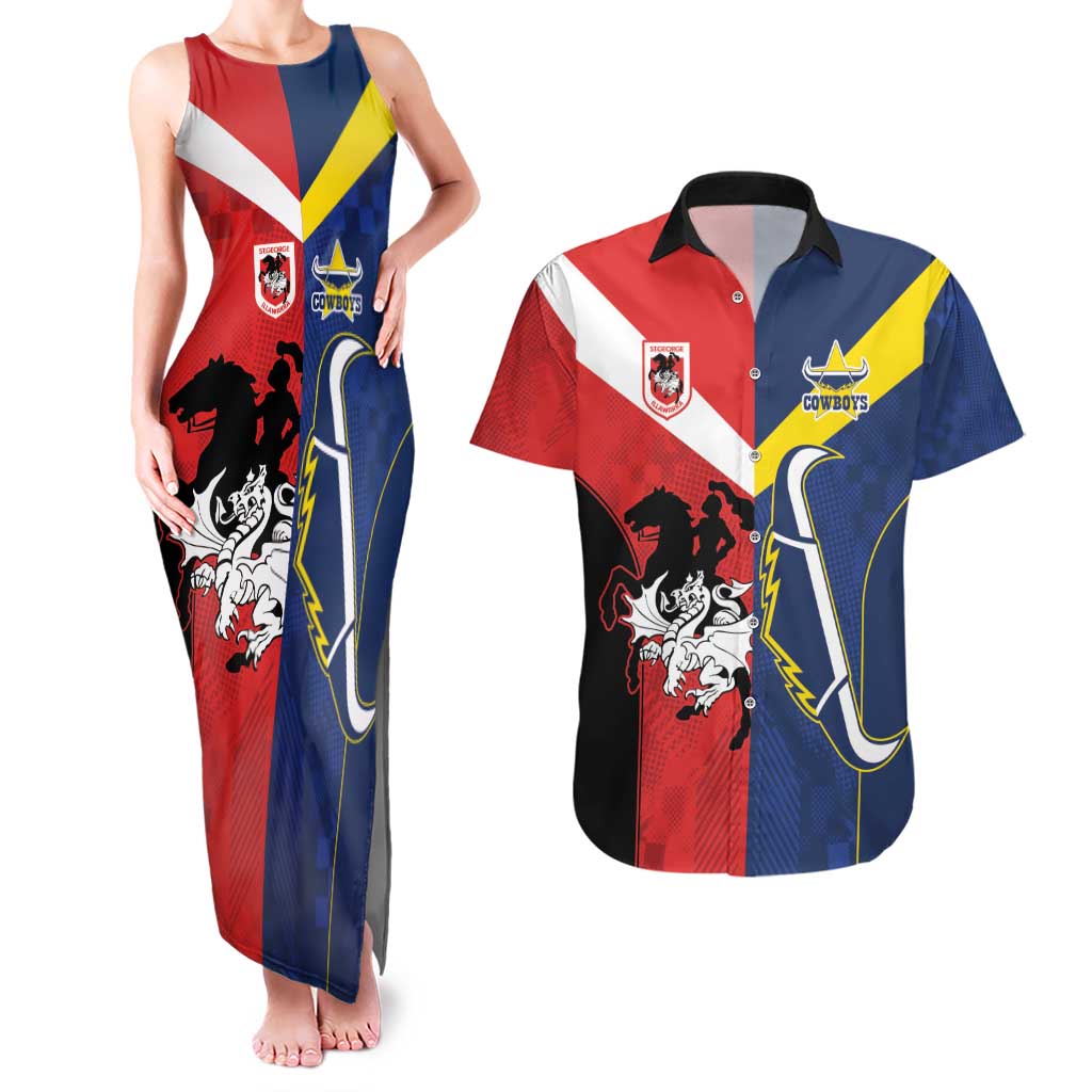 Custom Dragons-Cowboys Combine Storm-Warriors Couples Matching Tank Maxi Dress and Hawaiian Shirt Sport Style Version 02