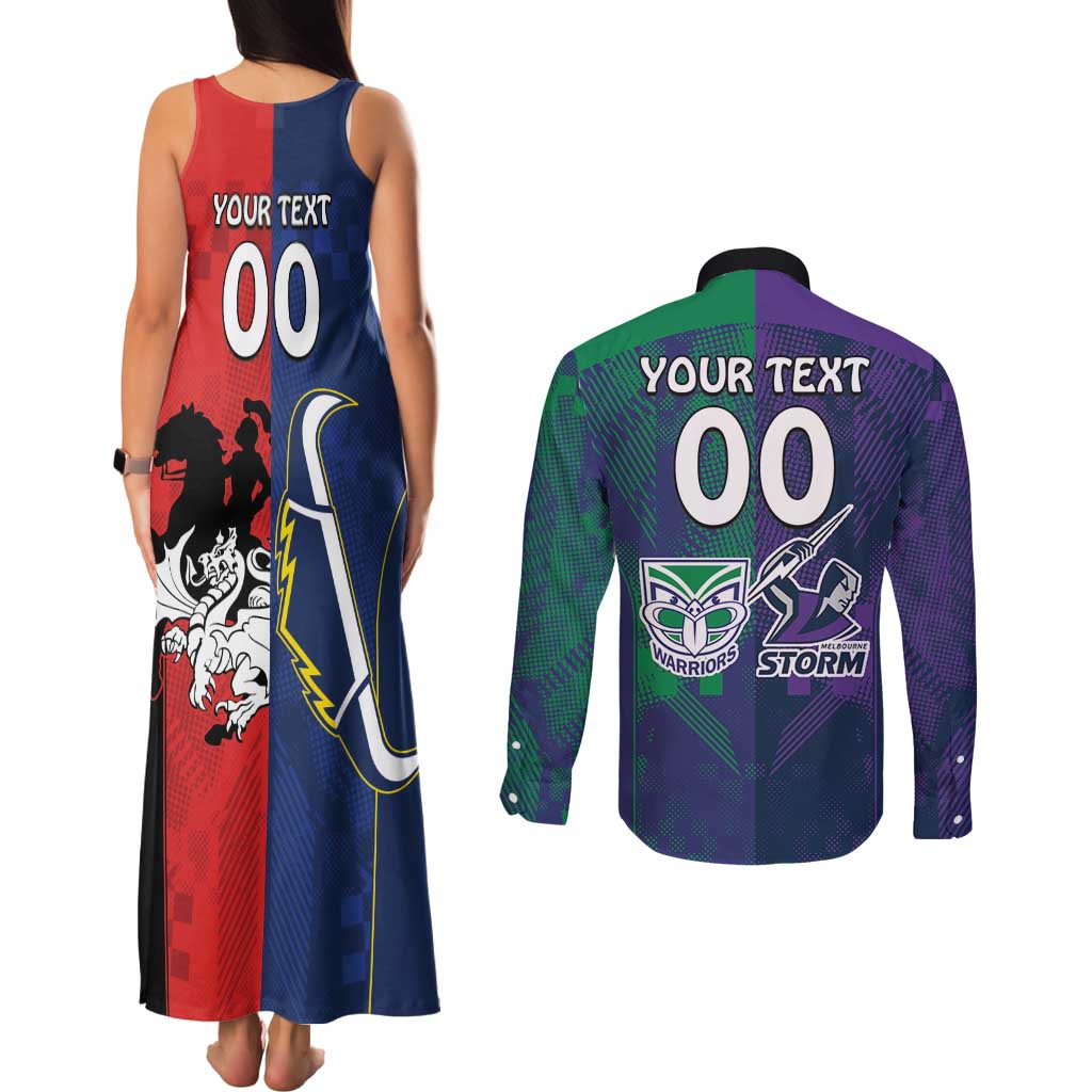 Custom Dragons-Cowboys Combine Storm-Warriors Couples Matching Tank Maxi Dress and Long Sleeve Button Shirt Sport Style Version 02