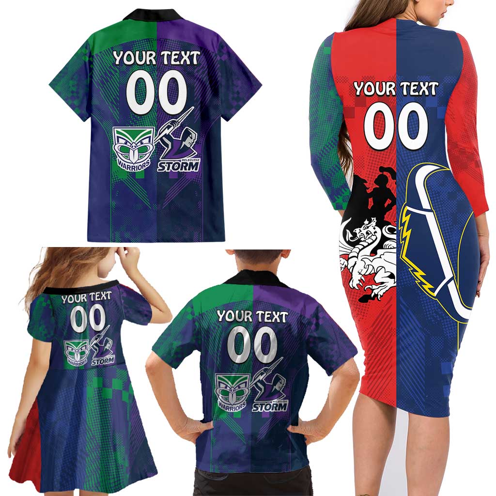 Custom Dragons-Cowboys Combine Storm-Warriors Family Matching Long Sleeve Bodycon Dress and Hawaiian Shirt Sport Style Version 02