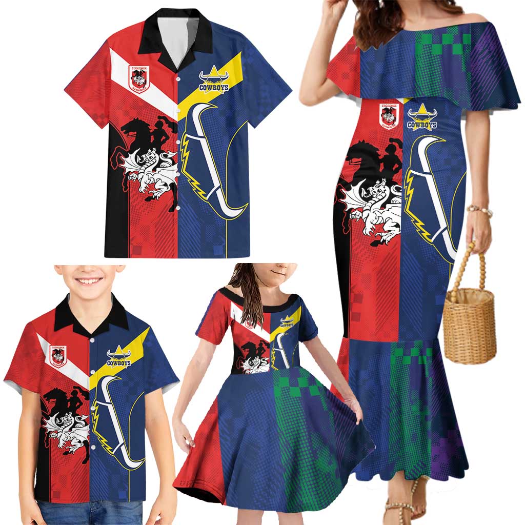 Custom Dragons-Cowboys Combine Storm-Warriors Family Matching Mermaid Dress and Hawaiian Shirt Sport Style Version 02
