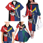 Custom Dragons-Cowboys Combine Storm-Warriors Family Matching Off The Shoulder Long Sleeve Dress and Hawaiian Shirt Sport Style Version 02