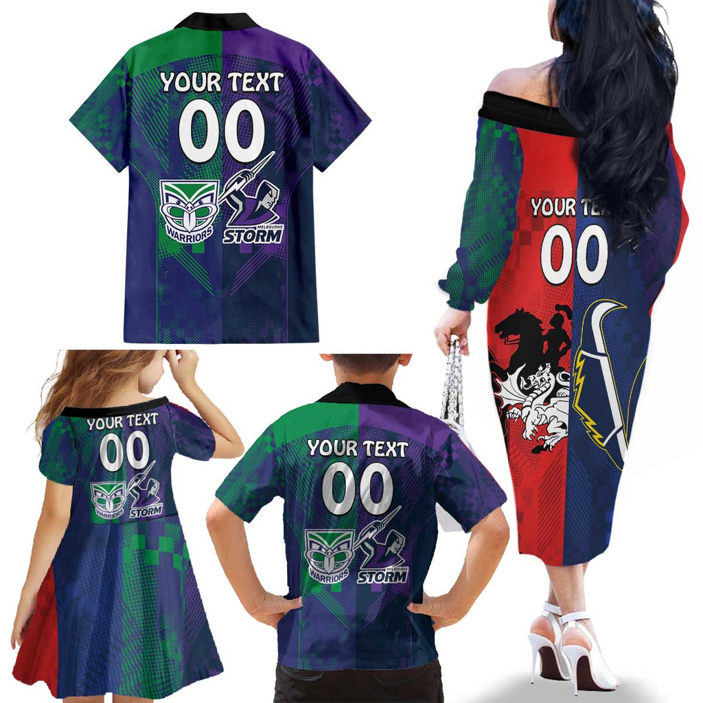Custom Dragons-Cowboys Combine Storm-Warriors Family Matching Off The Shoulder Long Sleeve Dress and Hawaiian Shirt Sport Style Version 02
