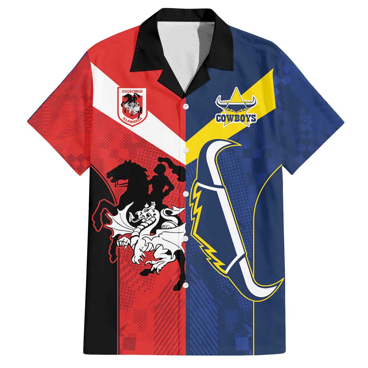 Custom Dragons-Cowboys Combine Storm-Warriors Family Matching Off The Shoulder Long Sleeve Dress and Hawaiian Shirt Sport Style Version 02