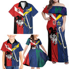 Custom Dragons-Cowboys Combine Storm-Warriors Family Matching Off Shoulder Maxi Dress and Hawaiian Shirt Sport Style Version 02