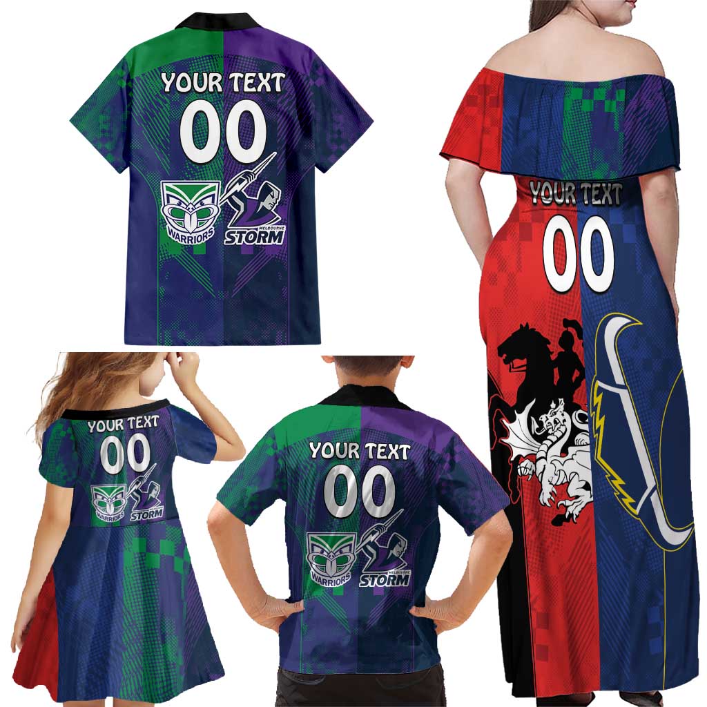 Custom Dragons-Cowboys Combine Storm-Warriors Family Matching Off Shoulder Maxi Dress and Hawaiian Shirt Sport Style Version 02