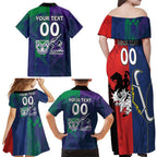 Custom Dragons-Cowboys Combine Storm-Warriors Family Matching Off Shoulder Maxi Dress and Hawaiian Shirt Sport Style Version 02