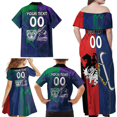 Custom Dragons-Cowboys Combine Storm-Warriors Family Matching Off Shoulder Maxi Dress and Hawaiian Shirt Sport Style Version 02