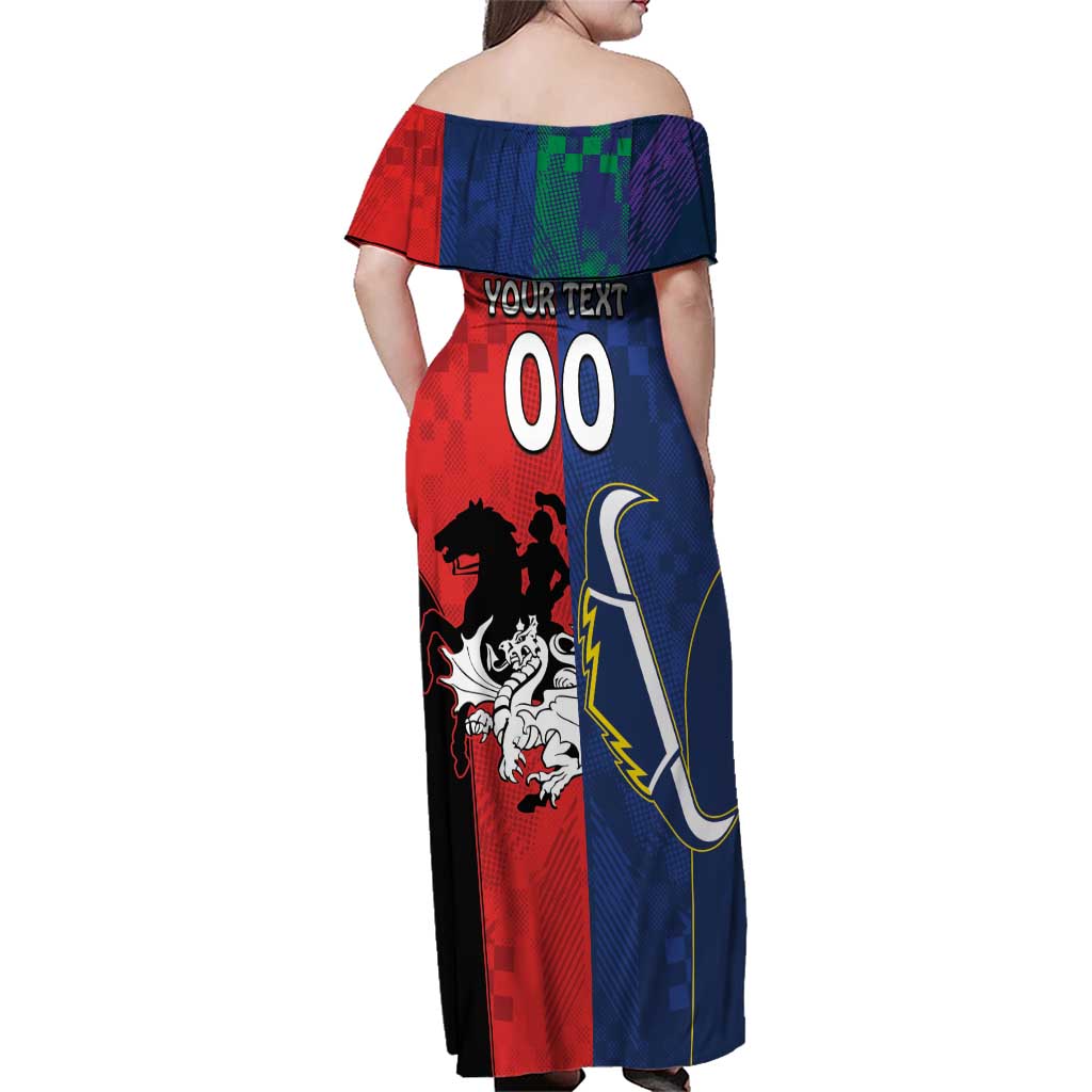 Custom Dragons-Cowboys Combine Storm-Warriors Family Matching Off Shoulder Maxi Dress and Hawaiian Shirt Sport Style Version 02
