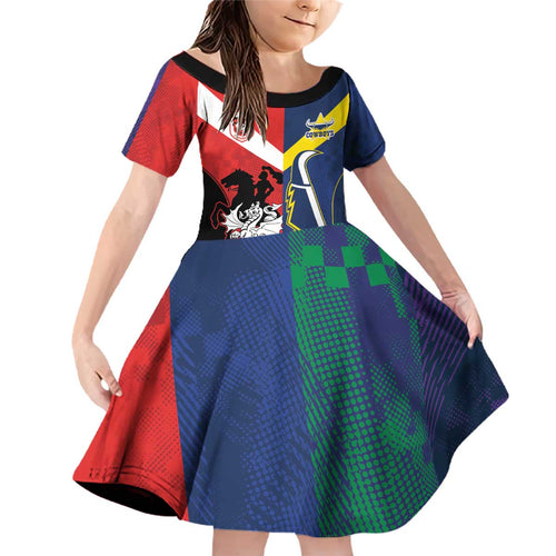 Custom Dragons-Cowboys Combine Storm-Warriors Family Matching Off Shoulder Short Dress and Hawaiian Shirt Sport Style Version 02