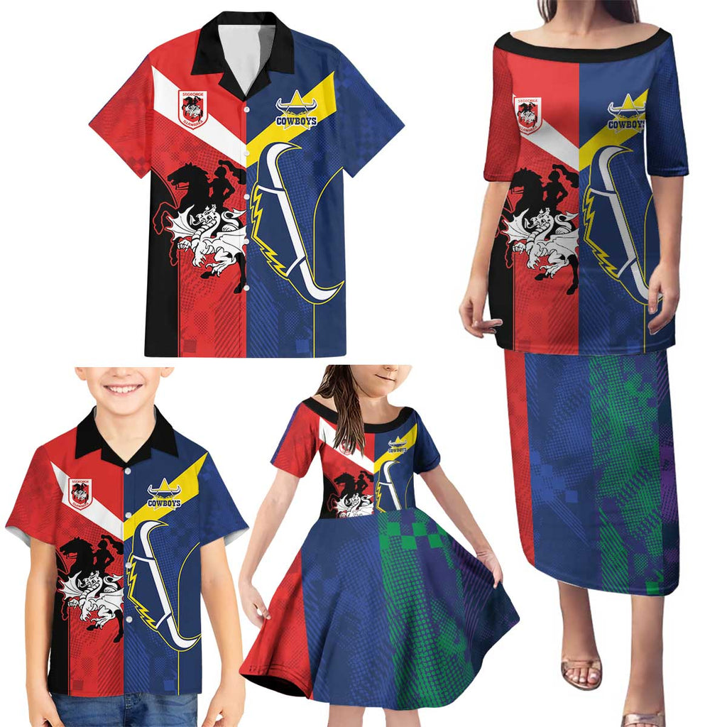 Custom Dragons-Cowboys Combine Storm-Warriors Family Matching Puletasi and Hawaiian Shirt Sport Style Version 02