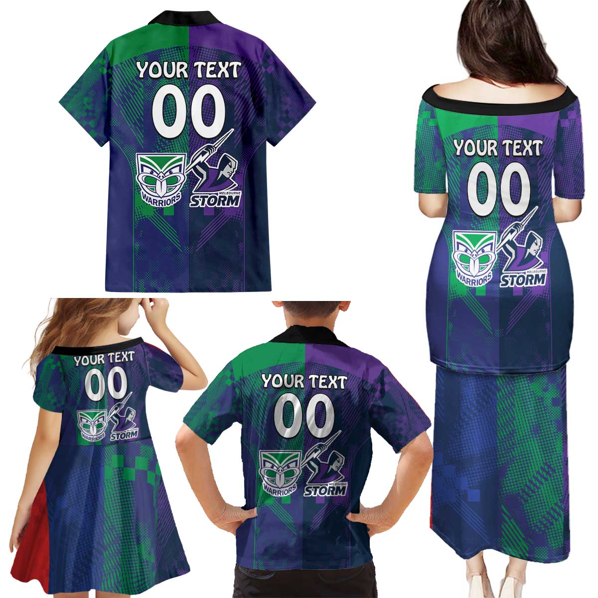 Custom Dragons-Cowboys Combine Storm-Warriors Family Matching Puletasi and Hawaiian Shirt Sport Style Version 02