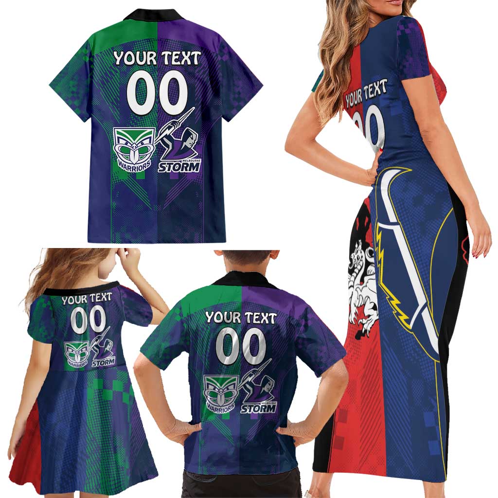 Custom Dragons-Cowboys Combine Storm-Warriors Family Matching Short Sleeve Bodycon Dress and Hawaiian Shirt Sport Style Version 02