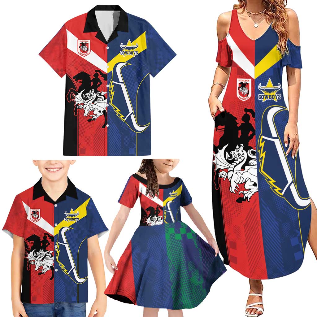 Custom Dragons-Cowboys Combine Storm-Warriors Family Matching Summer Maxi Dress and Hawaiian Shirt Sport Style Version 02