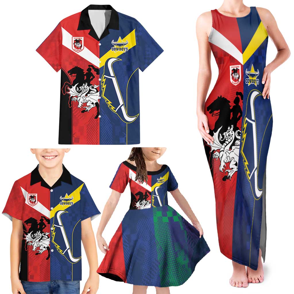 Custom Dragons-Cowboys Combine Storm-Warriors Family Matching Tank Maxi Dress and Hawaiian Shirt Sport Style Version 02