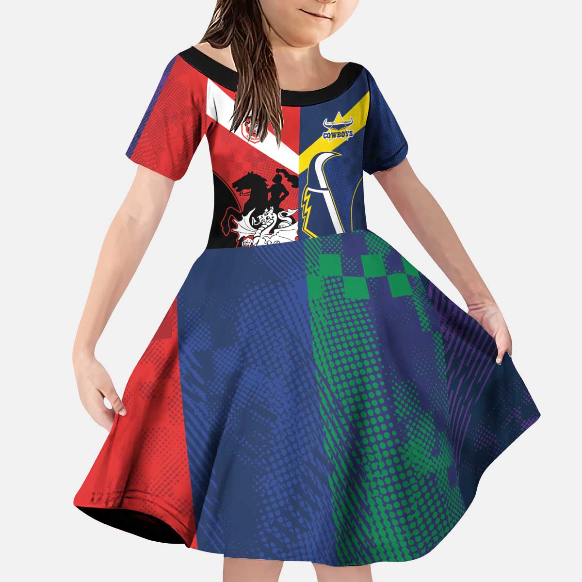 Custom Dragons-Cowboys Combine Storm-Warriors Kid Short Sleeve Dress Sport Style Version 02