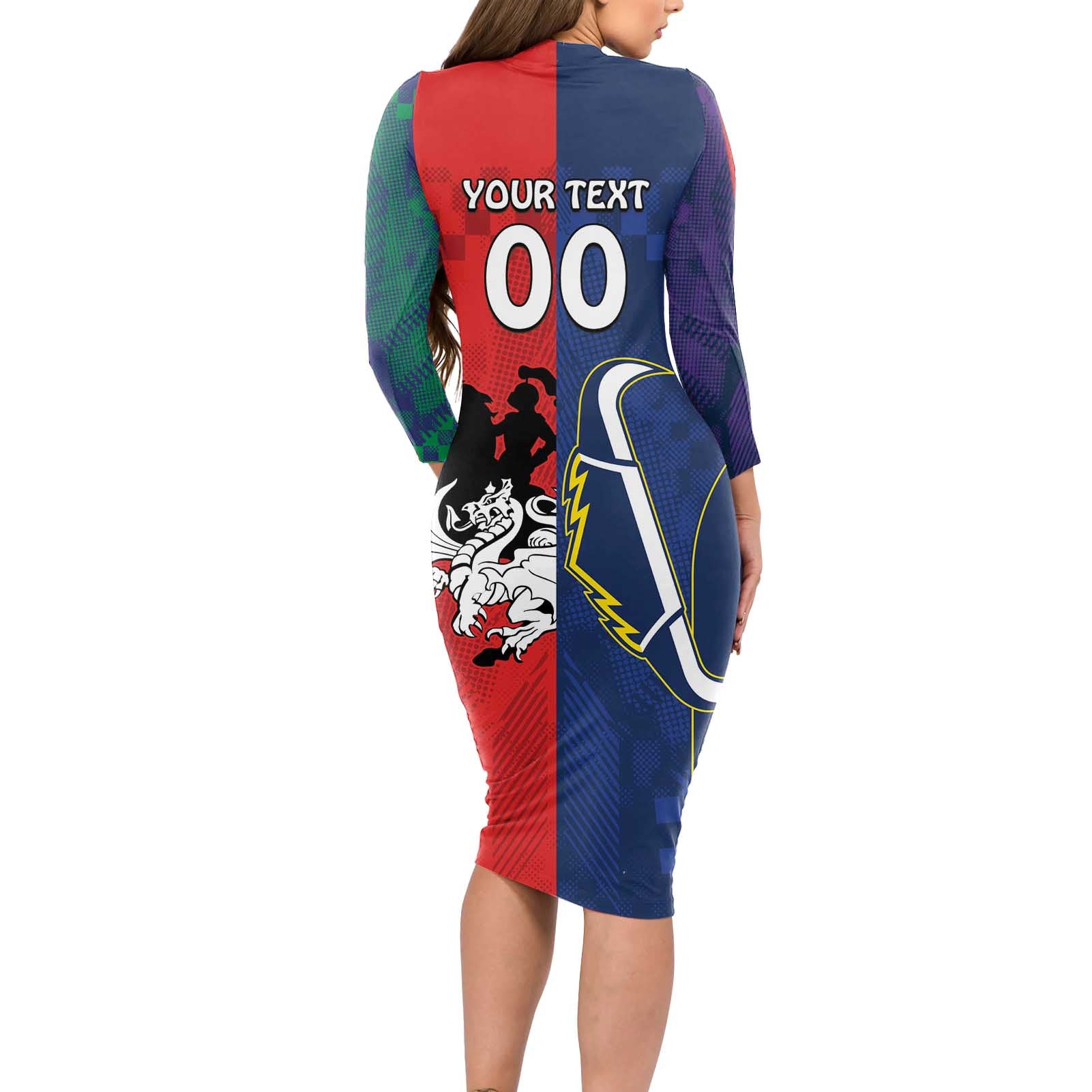 Custom Dragons-Cowboys Combine Storm-Warriors Long Sleeve Bodycon Dress Sport Style Version 02