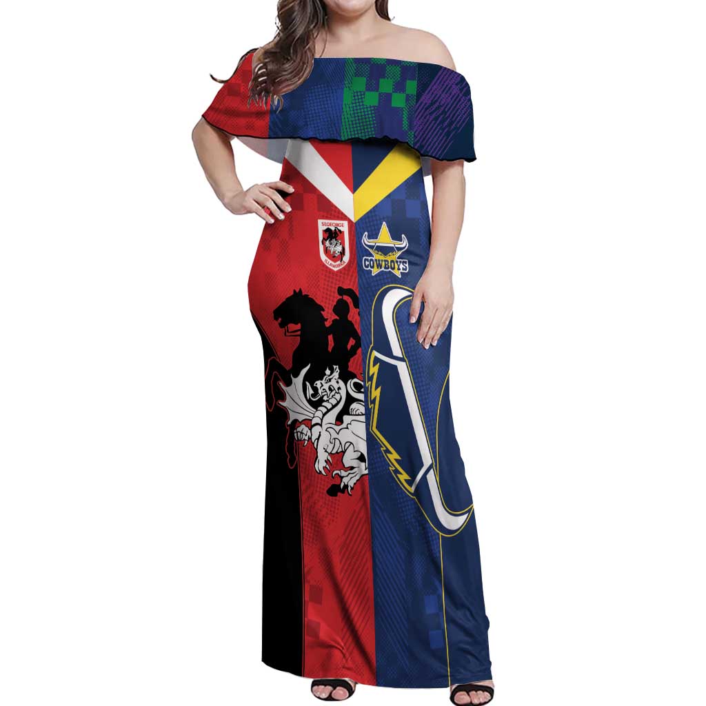 Custom Dragons-Cowboys Combine Storm-Warriors Off Shoulder Maxi Dress Sport Style Version 02