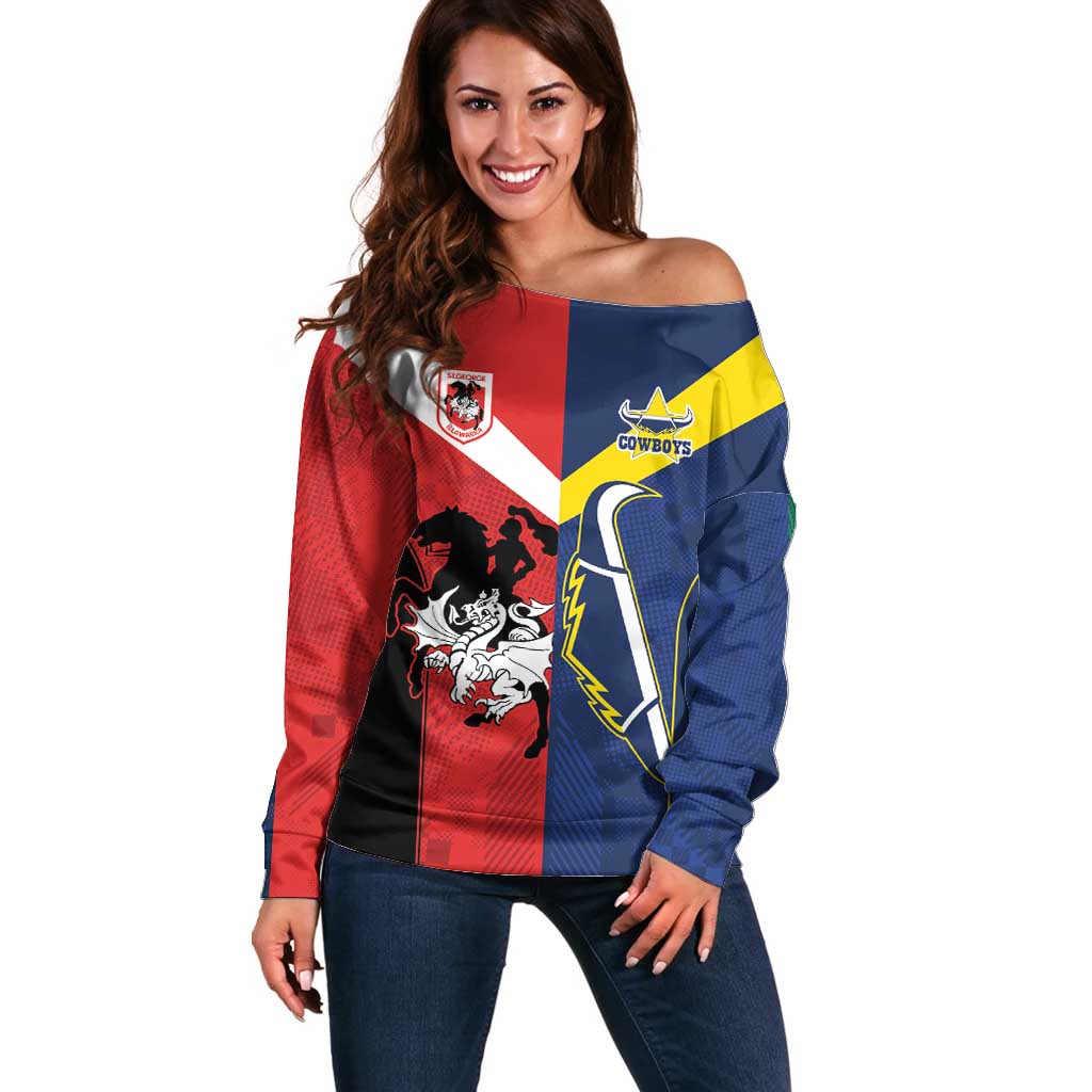 Custom Dragons-Cowboys Combine Storm-Warriors Off Shoulder Sweater Sport Style Version 02