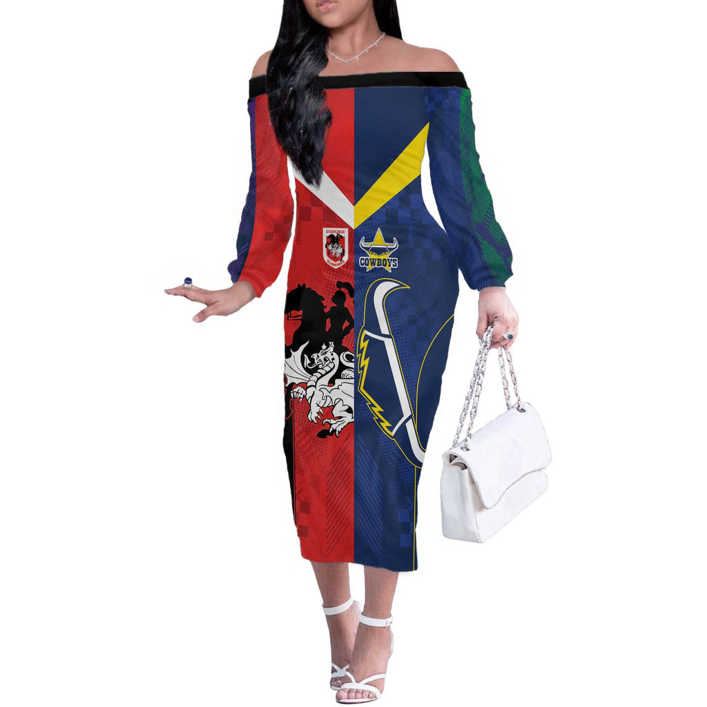 Custom Dragons-Cowboys Combine Storm-Warriors Off The Shoulder Long Sleeve Dress Sport Style Version 02